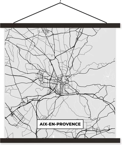 Posterhanger incl. Poster 60x60 cm - Schoolplaat - Plattegrond - Aix-en-Provence - Stadskaart - Kaart - Frankrijk - Textielposter - Zwarte latten - Stadskaart