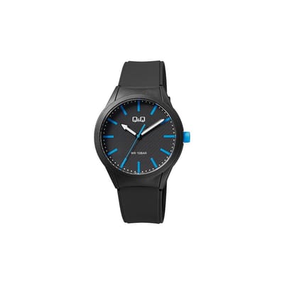 Q&Q VR28J026Y - Horloge - Sport - Analoog - Unisex - Plastic band - Rond Streepjes - Kunststof - Zwart - Blauw - 10 ATM