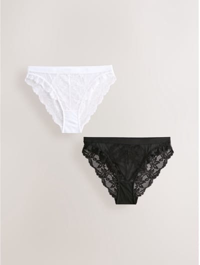 Next - Dames - Set van 2 hoog uitgesneden kanten slips - Zwart