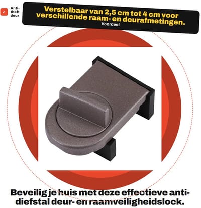 Dailygoods- Veiligheidslock - Schokbestendig - Verstelbaar - Raamuitzetter - Raamvastzetter - Kindveilig - Gemaakt van zwaar metaal met rubber - Raamstopper