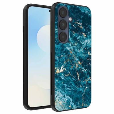 Geschikt voor Samsung Galaxy S25 FE Telefoonhoesje met marmer opdruk - TPU backcover case blue marble design - Blauw - Smartphonica geschikt voor Samsung Galaxy S25 FE