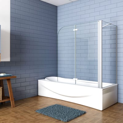 Aica Luxe Badwand 90x75x140cm,2-Delig Inklapbaar,6mm Transparant Easy Clean Gehard Glas,Grijs Frame,Eenvoudige Montage