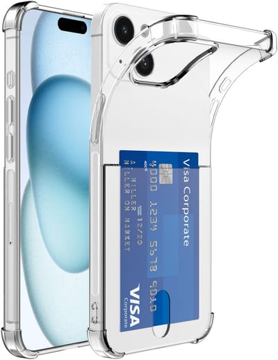 Smartphonica Telefoonhoesje Geschikt voor iPhone 15 met Pasjeshouder Doorzichtig Siliconen - Transparant TPU Shockproof Backcover Case with Card Slot geschikt voor iPhone 15