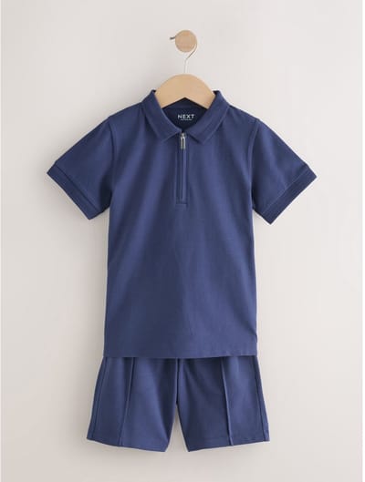 Next - Jongens - Set van poloshirt met korte mouwen en short - Blauw