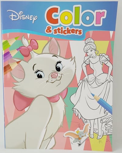 DISNEY CLASSICS KLEURBOEK MET STICKERS - 32 KLEURPLATEN EN 2 STICKERVELLEN - MARIE - ASSEPOESTER - DOMBO -