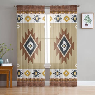 Tribal Totem Boho Moderne Tule Gordijnen Voor Woonkamer Slaapkamer Huis Keuken Raam Transparante Gordijnen 135W x 114H(cm) beige
