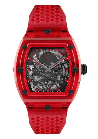 Philipp Plein The $Keleton Crystal PWPTA0224 Horloge - Kunststof - Rood - Ø 43 mm