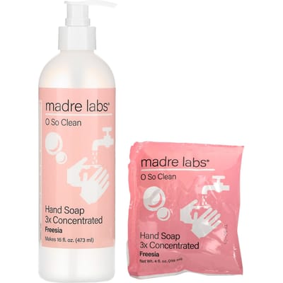 Madre Labs, Hand Sanitizer, 3x Concentrated, Freesia Fragrance, 1 Pouch + Reusable Container, 4 fl oz (118 ml)