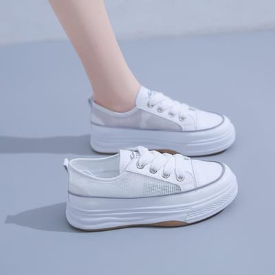 Chaussures Blanches Petites en Maille Femme Style Célébrité Internet Été Nouveau Version Coréenne Ins Tendance Tout-Aller Chaussures à Semelle Épaisse 35 gray