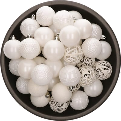 37x stuks kunststof/plastic kerstballen wit 6 cm glans/mat/glitter mix - Onbreekbaar - Kerstboomversiering/kerstversiering