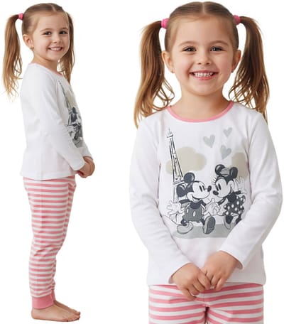 DISNEY Mickey Minnie Mouse KATOENEN pyjama voor meisjes, TWEEDELIGE pyjama met lange mouwen, 100% KATOEN