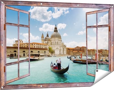 Gards Tuinposter Doorkijk Basiliek San Marco in Venetië op het Water - 120x80 cm - Tuindoek - Tuindecoratie - Wanddecoratie buiten - Tuinschilderij