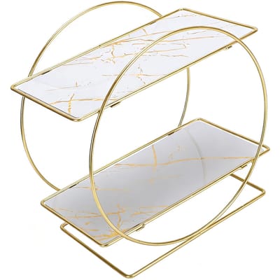 Organisateur de comptoir de salle de bain en fer multi-usages à 2 niveaux Étagère de rangement pour comptoir pour cosmétiques et produits de soins de la peau blanc