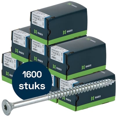 Radix Torx 20 Spaanplaatschroef - Platkop + Snijpunt - 5,0 x 80mm/50 - Verzinkt - Deeldraad (1600 stuks) VOLLE DOOS!