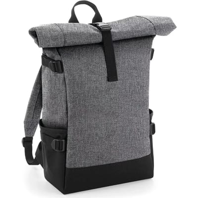 BagBase Block Roll-Top Backpack BG858 - GREY MARL/BLACK - 28 x 48 x 15 cm