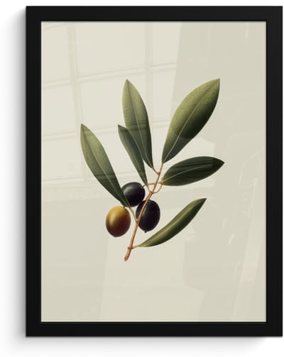 Poster in lijst - Fotolijst 30x40 cm - Posters - Olijftak - Donkergroen - Olijven - Posterlijst zwart - Decoratie - Wanddecoratie woonkamer - Muurdecoratie slaapkamer