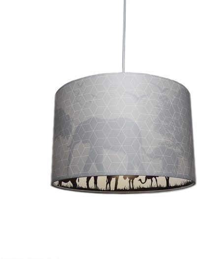 Olucia - SAFARI - Kinder Slaapkamer Hanglamp - Grijs - Geschikt voor Babykamer/Tienerkamer/Kinderkamer - Vorm: Cilinder