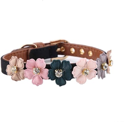 Dailygoods- Hondenhalsband verstelbaar - PU-kunststof - Geschikt voor kleine/middelgrote honden - Zwart/Roze - Simulatie diamant - Zacht materiaal - Halsband