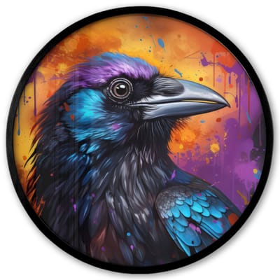 Poster in lijst Rond - Fotolijst 40x40 cm - Posters - Vogel - Kraai - Graffiti - Zwart - Dieren - Ronde posterlijst zwart - Decoratie - Wanddecoratie woonkamer - Muurdecoratie slaapkamer