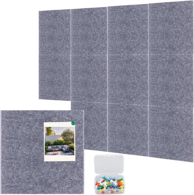 Set van 12 Zelfklevende Viltpanelen 30 x 30 cm, Donkergrijs Vilt voor Kantoor, Woonkamer en Slaapkamer, Ideaal voor Notities en Creatieve Projecten