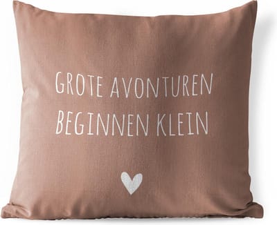 Tuinkussen - Spreuken - Grote avonturen beginnen klein - Quotes - 40x40 cm - Weerbestendig
