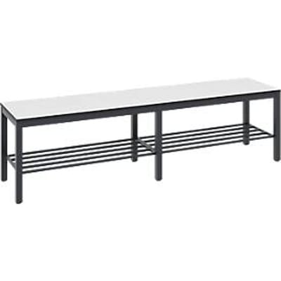 Kleedbank Basic Plus, voor vochtige ruimtes, zonder rugleuning, 6-poots onderstel zwartgrijs RAL 7021, met schoenenrek, B 1500 mm, decor wit