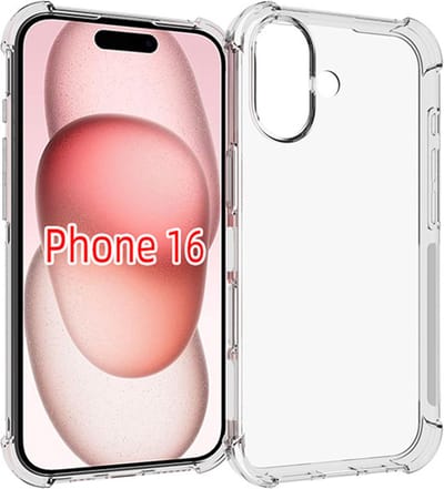 MobyDefend Hoesje - Geschikt voor iPhone 16 - Transparante Shockproof TPU Backcover - Verstevigde Hoeken - Volledig Doorzichtig