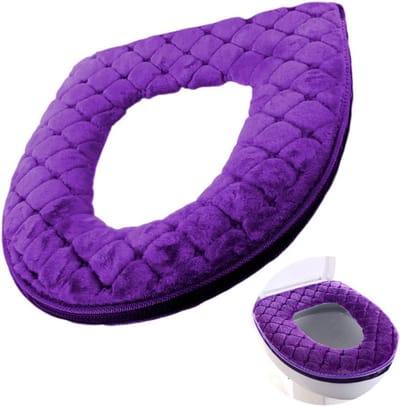 Toiletbril Kussen - Zitverwarmer - Comfort Verhogend - Wasbaar Met Rits - 23.5 x 19 cm - Paars