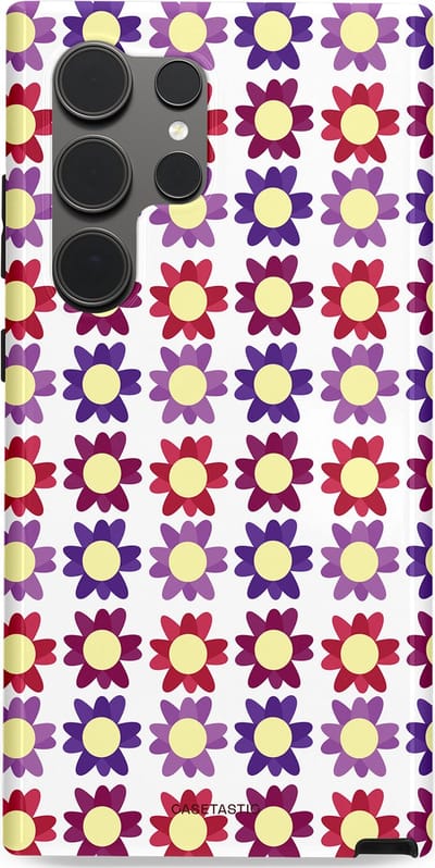 Casetastic Hoesje Geschikt voor Samsung S24 Ultra - Stijlvolle Beschermende Duo-layer Case - Rood Paarse Roze Madelief Bloementjes