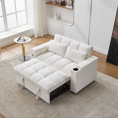 MODENUIT Slaapbank 140,5 x 74 x 82 cm - Uitschuifbaar Met Verstelbare Rugleuning - Voor Woonkamer - Stof Beige