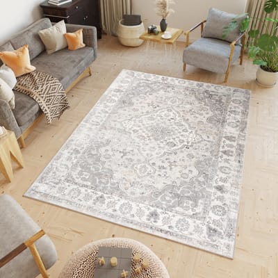 Tapiso Valley Vloerkleed Grijs Vintage Laagpolig Tapijt Maat- 80x150