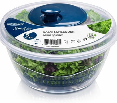 Slacentrifuge XXL - Keukenhulp Kom - Salades Maken - BPA-vrij Ontwerp - 5 Liter Volume - Atlantisch Blauw