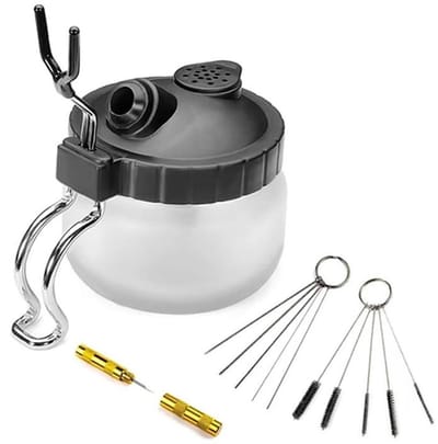 Dailygoods- Reinigingsset Geschikt Voor Airbrush - Reinigingsvat - Reinigingsborstels - Naalden - Schone Pot Van Glas - 10 x 10 x 10 cm - Airbrush Cleaner