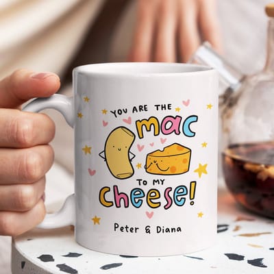 Creasowl® You Are The Mac To My Cheese Gepersonaliseerde Mok 325 ml – Valentijns Cadeau - Witte Koffiemok met Naam – Grappige Mok met Tekst – Keramische Mok Cadeau