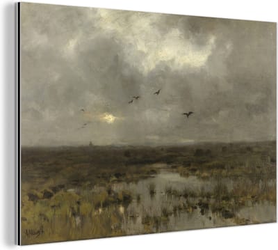 Aluminium schilderij 180x120 cm - Wanddecoratie metaal - Het moeras - Schilderij van Anton Mauve - Metalen muurdecoratie woonkamer - Decoratie industrieel - Foto op dibond - Industriële accessoires slaapkamer