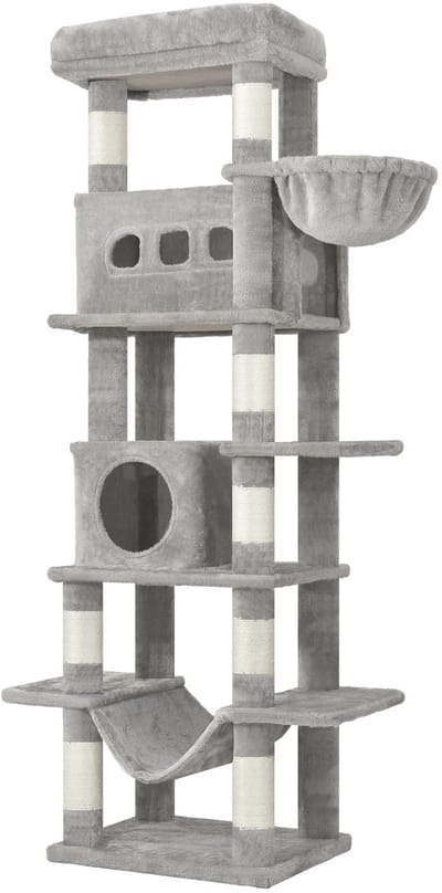 Cventrix Krabpaal - Krapmeubel - Krabpaal voor katten - Kattenspeelgoed - Krabpaal Voor Grote Katten - 170 cm Hoog - voor Maine Coon Katten - Meerdere Niveaus en Grote Zitplaats - Wasbare Mat