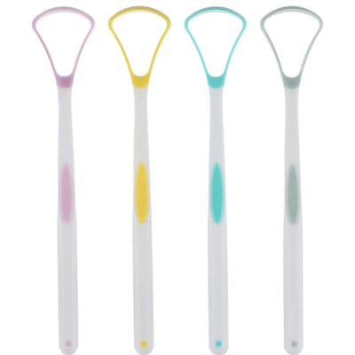 Ensemble Premium de 4 Grattoirs à Langue Outils d'Hygiène Bucco-Dentaire Multicolores Pour une Haleine Fraîche Langue Propre Conception à Manche Doux