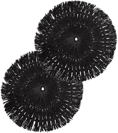Secret de Gourmet Placemat Raffia - 4x - zwart - D38 cm - rond - tafel onderleggers