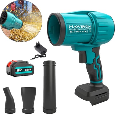 Draadloze bladblazer – 980.000 RPM – Met 5,5Ah accu en lader – Lichtgewicht – Voor terras, gazon, bladeren en stof – Zwart