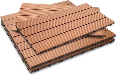 Terrastegels - 30 Stuks - 5 m² - WPC Composiet Kunststof - 60x30cm - 4 strepen - Bruin - Makkelijke en Snelle Montage - Balkontegels - Vlondertegel Set - Onderhoudsvrij - Tuin, Balkontegels - Terrasplanken