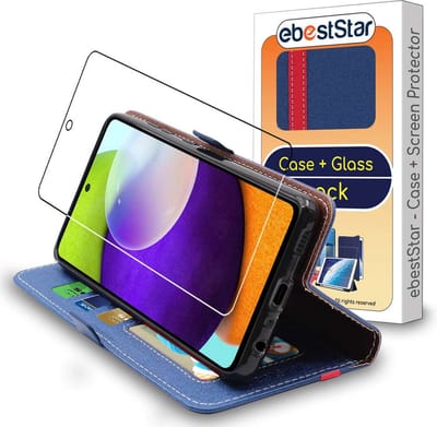 ebestStar - Hoes geschikt voor Samsung Galaxy A52, A52S 5G, Wallet Etui, Book case hoesje, Donkerblauw, Rood + Gehard Glas
