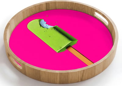 Dienblad rond 40x40 cm - Schootdienblad hout - Ijsje - Stokje - Minimalistisch - Groen - Borrelplank rechthoek - Plateau houten dienbladen