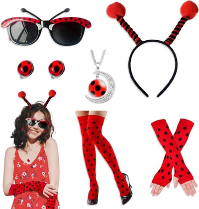 Zesdelige Damaatjes Kostuum voor Volwassenen met Haarband, Bril, Armwarmers, Kniesokken, Oorbellen en Ketting voor Halloween en Carnaval Cosplay