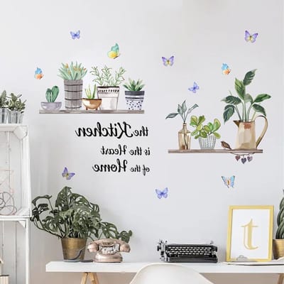 Muurstickers voor de Keuken met Bloemen en Planten, Wanddecoratie voor Eetkamer en Restaurant, Verwijderbare Muurkunst