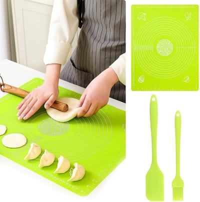Dailygoods- Siliconen Bakmat 40 x 30 cm - Bakmatset met Spatel/Borstel - Antiaanbaklaag - Voedselveilig - Groen - Deegmat