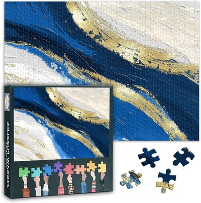 Puzzel 1000 stukjes - Legpuzzel Volwassenen - Ontspanning Thuis - Recyclebaar Karton - 50 x 70 cm - Blauw Goud