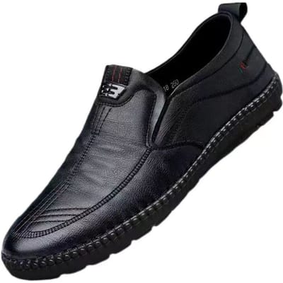 Heren Leren Loafers Antislip Wandelflats Ademend Buiten Slip-on Casual Schoenen voor Heren Werk Kantoor Autorijden Sneakers2 44 zwart