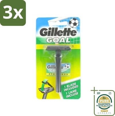 3 x Gillette - Goal - Scheerset - Stainless Steel - Duurzaam en scherp - 1 Scheermesje - Grootverpakking - Scheermes - Mesjes - Scheersysteem - Gillette Goal - Stainless Steel