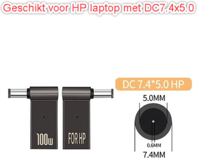 Togadget® - PD 100W Laptop Voedingslader Adapter voor HP 7.4x5 - Type-C naar DC-converter - Power Delivery-adapter - Compatibele lader adapter voor HP