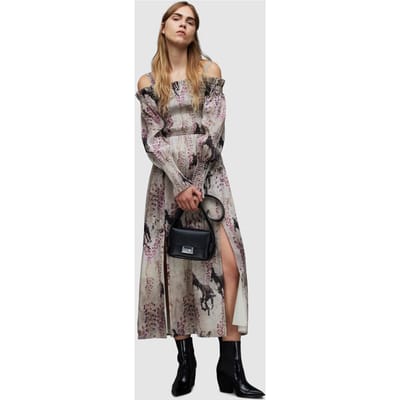 AllSaints Lary Dionne Dress Sky Grey Size: 8 | Midi Dresses Outlet | Dames | Grijs